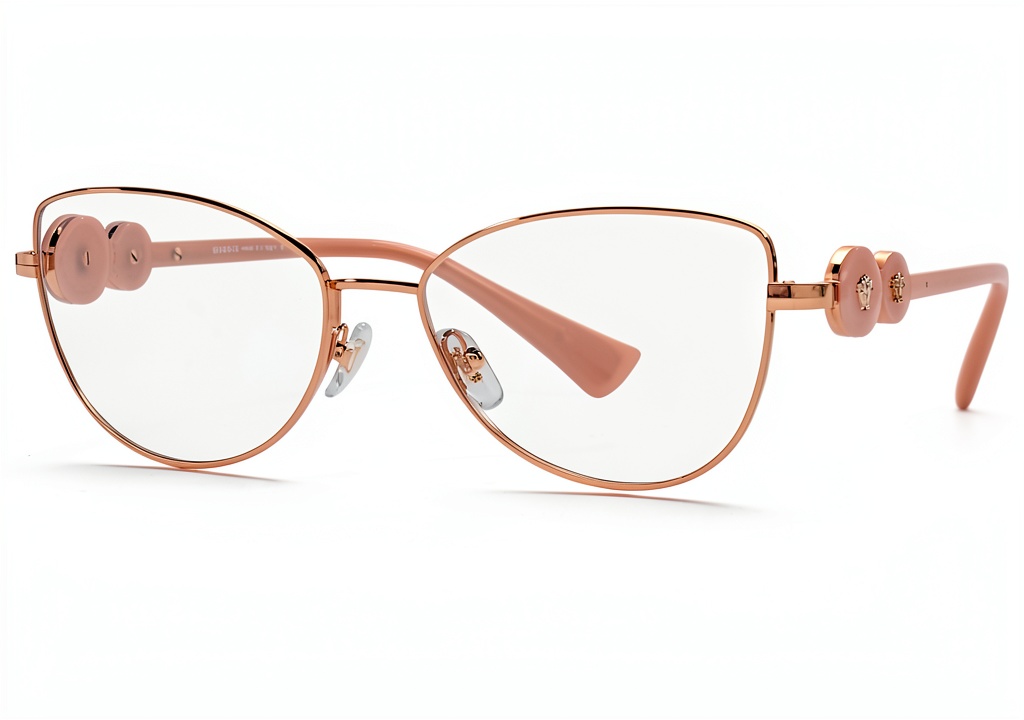 Luxottica cat eye eyewear frames in rose gold with antique rose lenses