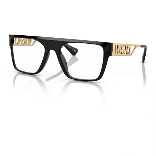 Versace Mens Eyeglasses Black Gold Rectangle Frame-5