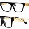 Versace Mens Eyeglasses Black Gold Rectangle Frame-0