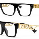 Versace Mens Eyeglasses Black Gold Rectangle Frame-0