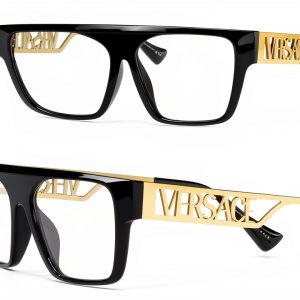 Versace Mens Eyeglasses Black Gold Rectangle Frame-0