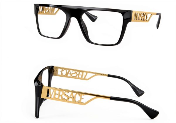 Versace Mens Eyeglasses Black Gold Rectangle Frame-1