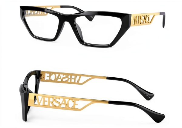 Versace Womens Eyeglasses Black Gold Oval Heart Design-1