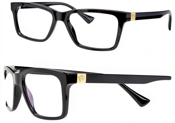 Versace Mens Eyeglasses Black Rectangle Acetate Frame-0