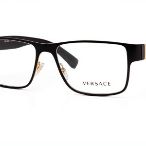 Versace Mens Eyewear Metal Frame Matte Black Gold Rectangle-0