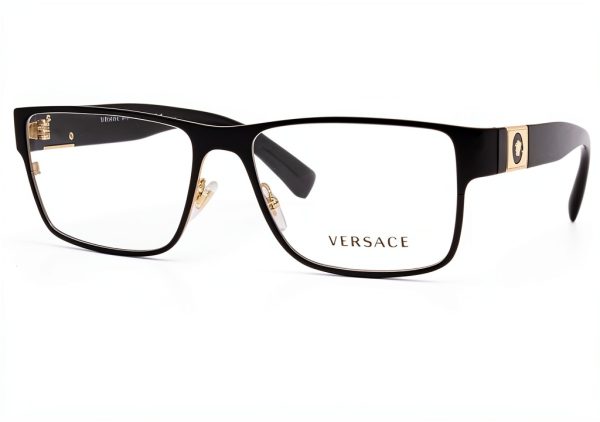Versace Mens Eyewear Metal Frame Matte Black Gold Rectangle-0