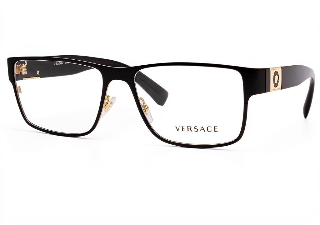 'Versace mens eyewear showing metal frame in matte black and gold colors'