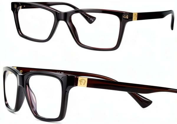 Versace Mens Eyeglasses Black Transparent Grey Rectangle-0