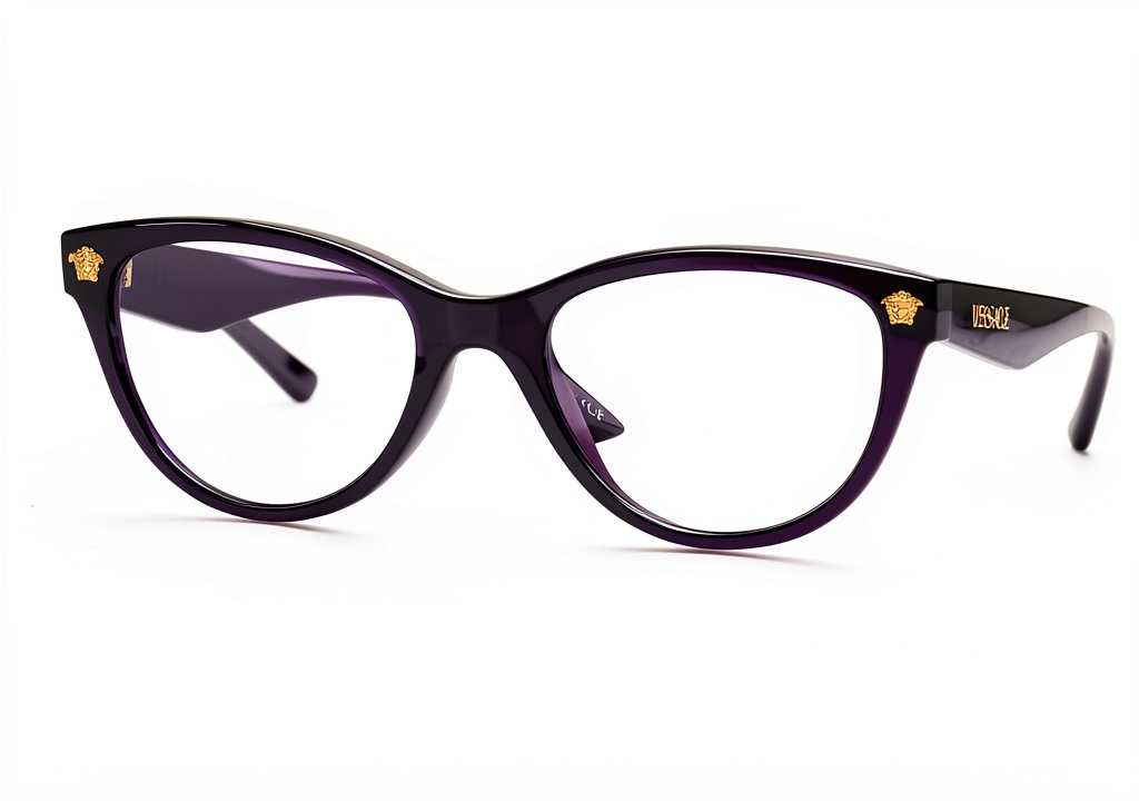 VE 3365 U violet eyeglass frame displayed with case and accessories