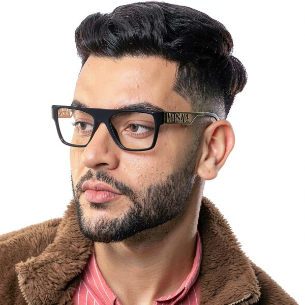 Versace Mens Eyeglasses Black Gold Rectangle Frame-7
