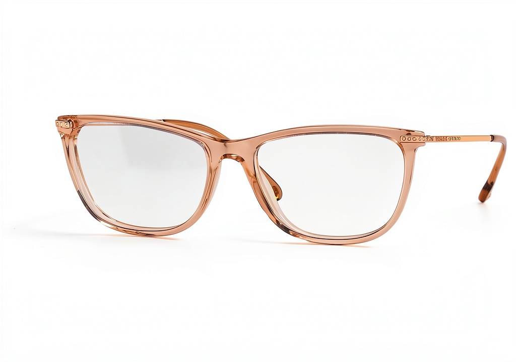Installing Transparent Brown Eyewear Frames Women 54mm Daily Wear on a wooden desk