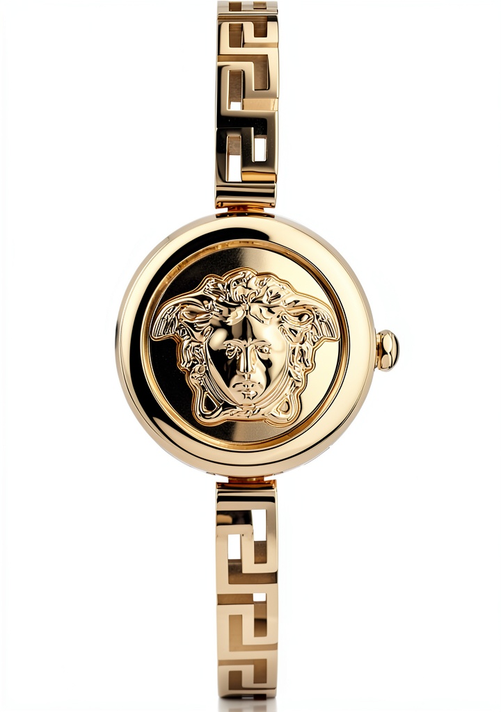 Versace Gold Tone Swiss Watch on a woman's wrist