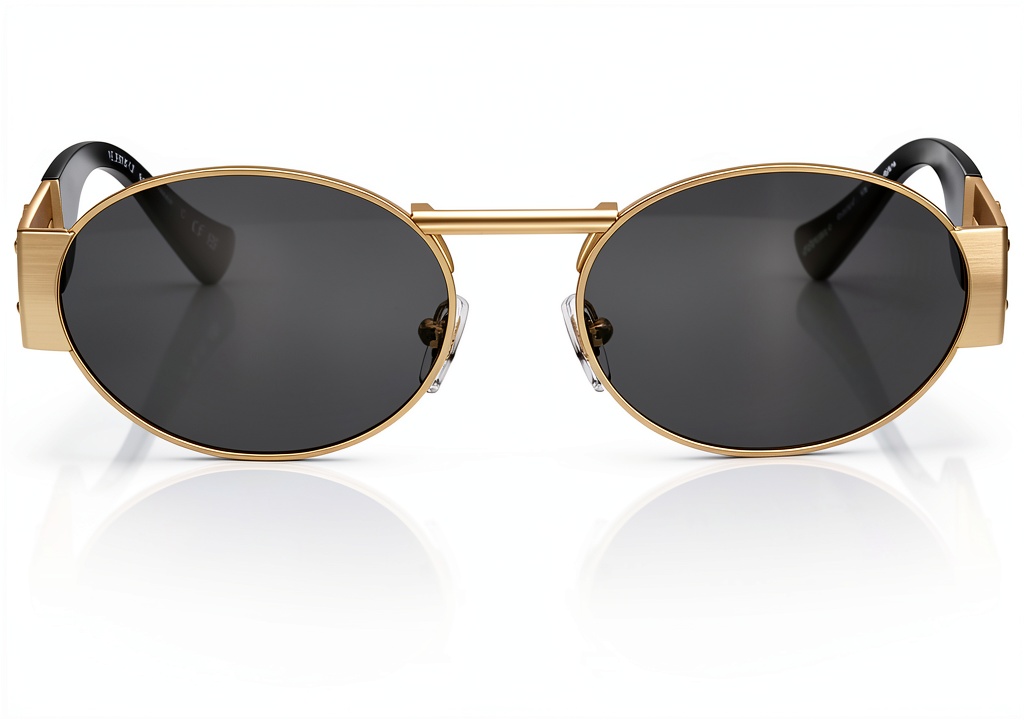 Versace full rim sunglasses worn on a city street